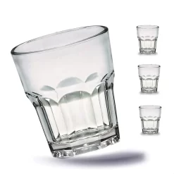 4 X Bruchfeste Gläser Becher Langlebige Wassergläser Aus Stabilem Kunststoff Saft Whisky Glas Partybecher Whiskybecher Trinkbecher In Echter Glasoptik Stapelbar