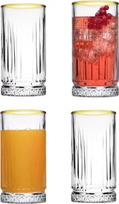 Pasabahce Elysia Golden Touch Long Drink Gläser 4-teiliges Set Mit Goldrand 280ml 17 Pasabahce Elysia Golden Touch Long Drink Gläser 4-teiliges Set Mit Goldrand 280ml -Pokalserie 17280b1e59388b3e355843c776febf8e