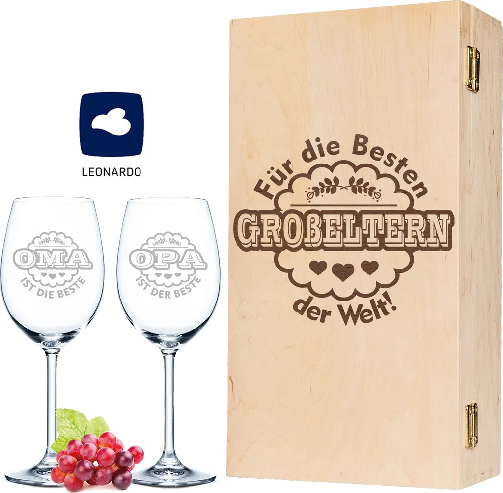 Leonardo Weingläser Oma Ist Die Beste & Opa Ist Der Beste Im 2er Set - Inkl. Gravierter Vintage-Holzkiste - Geschenk Für Oma & Opa - Geburtstag Großeltern 3 Leonardo Weingläser Oma Ist Die Beste & Opa Ist Der Beste Im 2er Set - Inkl. Gravierter Vintage-Holzkiste - Geschenk Für Oma & Opa - Geburtstag Großeltern