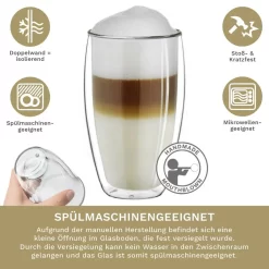 Creano Doppelwandiges Thermoglas 400ml „DG-SH“, Großes Doppelwandglas Aus Borosilikatglas, Doppelwandige Kaffeegläser, Teegläser, Latte Gläser 4er Set -Pokalserie 2ecdda508f42387e30018273a280ba5e