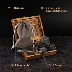 GOURMEO 9 Whisky Steine Im Set In Der Holzbox Aus Natürlichem Basalt -Pokalserie 4856cacfb9c5c56962ab106e617482dd