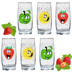 Trinkgläser Mit Lustigen Fruchtgesichtern 350ml (max. 400ml) Set 6 Teilig Aus Glas Bunt