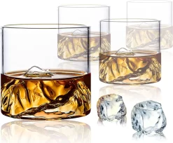 4 Stk/Set 200ml Mountain Whiskygläser Whiskey Glasses Set,für Scotch Und Whisky Liebhaber,Geschenk Für Männer, Vatertagsgeschenk
