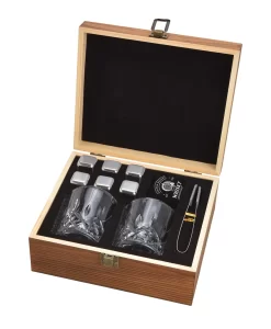 Whisky Geschenk-Set Mit 2 Gläsern, Eiswürfeln Aus Edelstahl, Zange, Samtbeutel In Einer Schönen Holzbox -Pokalserie 5eee92ca1b75f172d5308dc3dedcbc33