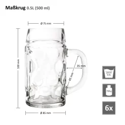 6er Set Maßkrug 0,5L Geeicht Halber Liter Bierkrug Bierglas Perfekt Geeignet Für Gastronomie -Pokalserie 656b9e62ac970aed2bf133a36f917104