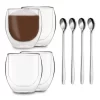 DUOS 4X 410ml Jumbo Doppelwandige Thermo-Gläser + 4X Edelstahl-LÖFFEL, Für Latte Macchiato, Cocktails, Vorspeisen By Feelino -Pokalserie 82cef43f44b829ab5fec8736a53fcfea