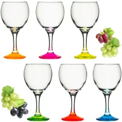Trinkgläser Bunt Aus Glas Weingläser Mit Buntem Stiel 220ml Set 6-Teilig Getränkeglas Wasserglas Weißweingläser