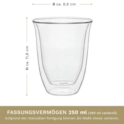 Creano Doppelwandige Gläser 250ml „DG-V“, 4er Set, Thermoglas Doppelwandig Aus Borosilikatglas, Kaffeegläser, Teegläser, Latte Gläser, Doppelwandgläser -Pokalserie 99e7155da795f5f93f5bd833ebb3b4a0 1
