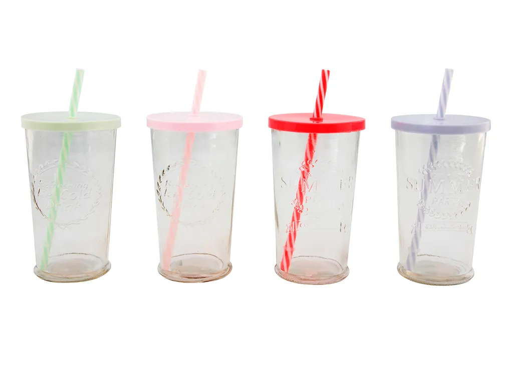 4 Trinkbecher Mit Deckel Und Strohhalm Ca. 270ml Summer Party 3 4 Trinkbecher Mit Deckel Und Strohhalm Ca. 270ml Summer Party
