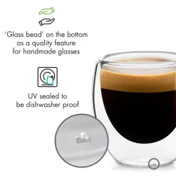 Klarstein Glaswerk Vienna Doppelwandige Gläser , Thermoglas , Trinkglas , Espresso-, Kaffee- Und Shotglas , 4 Stück , Für Heiße Und Kalte Getränke , 80 Ml , Borosilikatglas , Hitze- Und Kältebeständig , Handgemacht , Spülmaschinenfest , Thermoeffekt -Pokalserie b0849fba7ede03d6ae0692cc4682809e