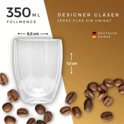 Felino® Latte Macchiato Gläser Doppelwandige Thermogläser Set [6 Stück] [350 Ml] Glas Tassen Groß Für Cappuccino, Kaffee, Espresso -Pokalserie b1098fb57674f2023d1f1cdcefc3afa3