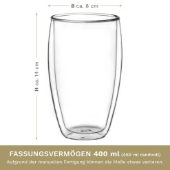 Creano Doppelwandiges Thermoglas 400ml „DG-SH“, Großes Doppelwandglas Aus Borosilikatglas, Doppelwandige Kaffeegläser, Teegläser, Latte Gläser 4er Set -Pokalserie c8882af7c10ab86eb93b9fcabc1241c0