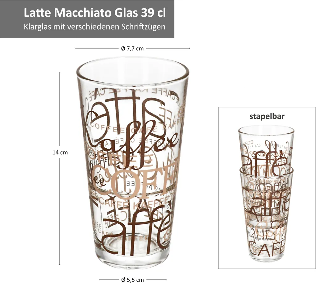 6er Latte Macchiato Gläser-Set 370 Ml Stapelbar Kaffee-Glas Cappuccino 8 6er Latte Macchiato Gläser-Set 370 Ml Stapelbar Kaffee-Glas Cappuccino – Bild 6