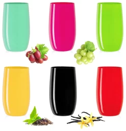 Bunte Elegante Trinkgläser 320ml (max. 400ml) Set 6 Teilig Wassergläser Saftgläser
