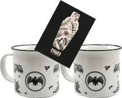 Bacardi 2er Set Tasse Becher Glas Weiß Mit Griff Und Schwarzem Druck
