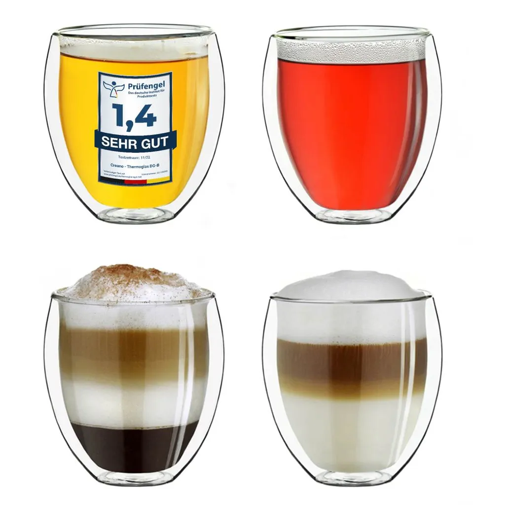 Creano Doppelwandige Gläser 400ml „DG-Bauchig“, 4er Set, Großes Thermoglas Doppelwandig Aus Borosilikatglas, Kaffeegläser, Teegläser, Latte Gläser, Doppelwandgläser 3 Creano Doppelwandige Gläser 400ml „DG-Bauchig“, 4er Set, Großes Thermoglas Doppelwandig Aus Borosilikatglas, Kaffeegläser, Teegläser, Latte Gläser, Doppelwandgläser