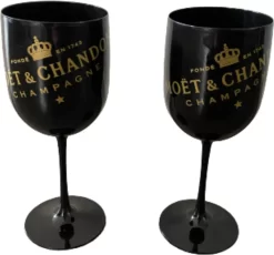 Moët Chandon Champagner Gläser 2x Set Weinglas Schwarz Gold Champagnergläser Luxus